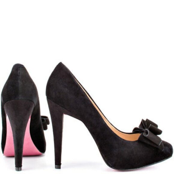 Paris Hilton Amelie Black bow Suede Heels - Picture 1 of 9
